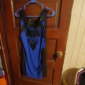 Black and blue sleeveless dress